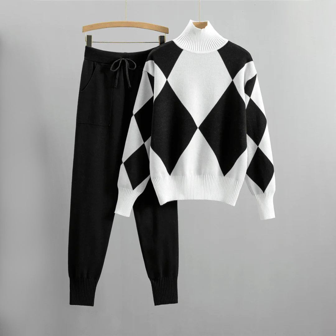 Liza | 2-delige set voor dames – gebreide trui en slim fit broek, casual loungewear en stijlvolle outfit