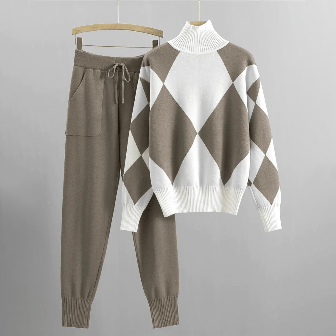 Liza | 2-delige set voor dames – gebreide trui en slim fit broek, casual loungewear en stijlvolle outfit