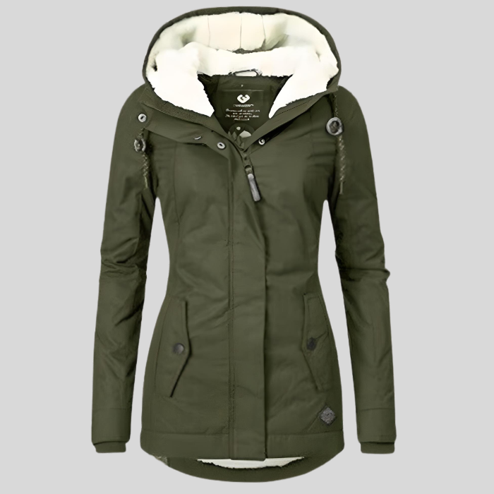 Hedvig | Waterdichte regenjas met fleecevoering, capuchon, verlengde achterkant en casual outdoor-stijl