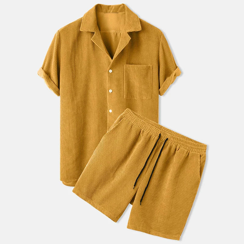 Altheron | Heren Corduroy Shorts & Overhemd Set - Casual Korte Mouw Outfit