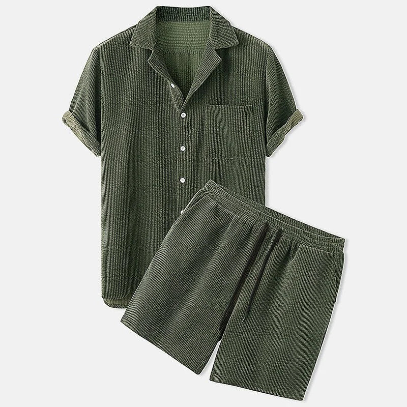 Altheron | Heren Corduroy Shorts & Overhemd Set - Casual Korte Mouw Outfit