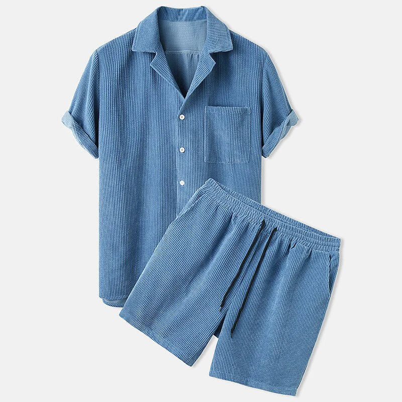 Altheron | Heren Corduroy Shorts & Overhemd Set - Casual Korte Mouw Outfit
