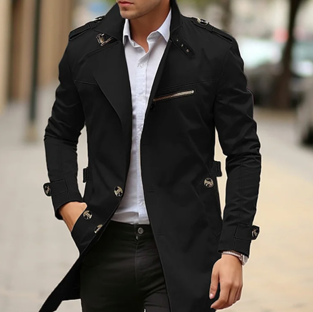 Emrik | Klassieke heren Trenchcoat - reverskraag, slim fit lange overjas, lichtgewicht formele bovenkleding