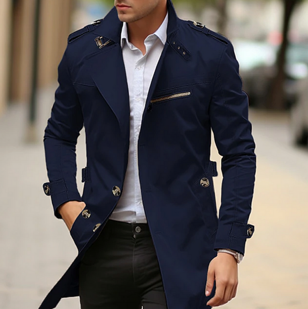 Emrik | Klassieke heren Trenchcoat - reverskraag, slim fit lange overjas, lichtgewicht formele bovenkleding