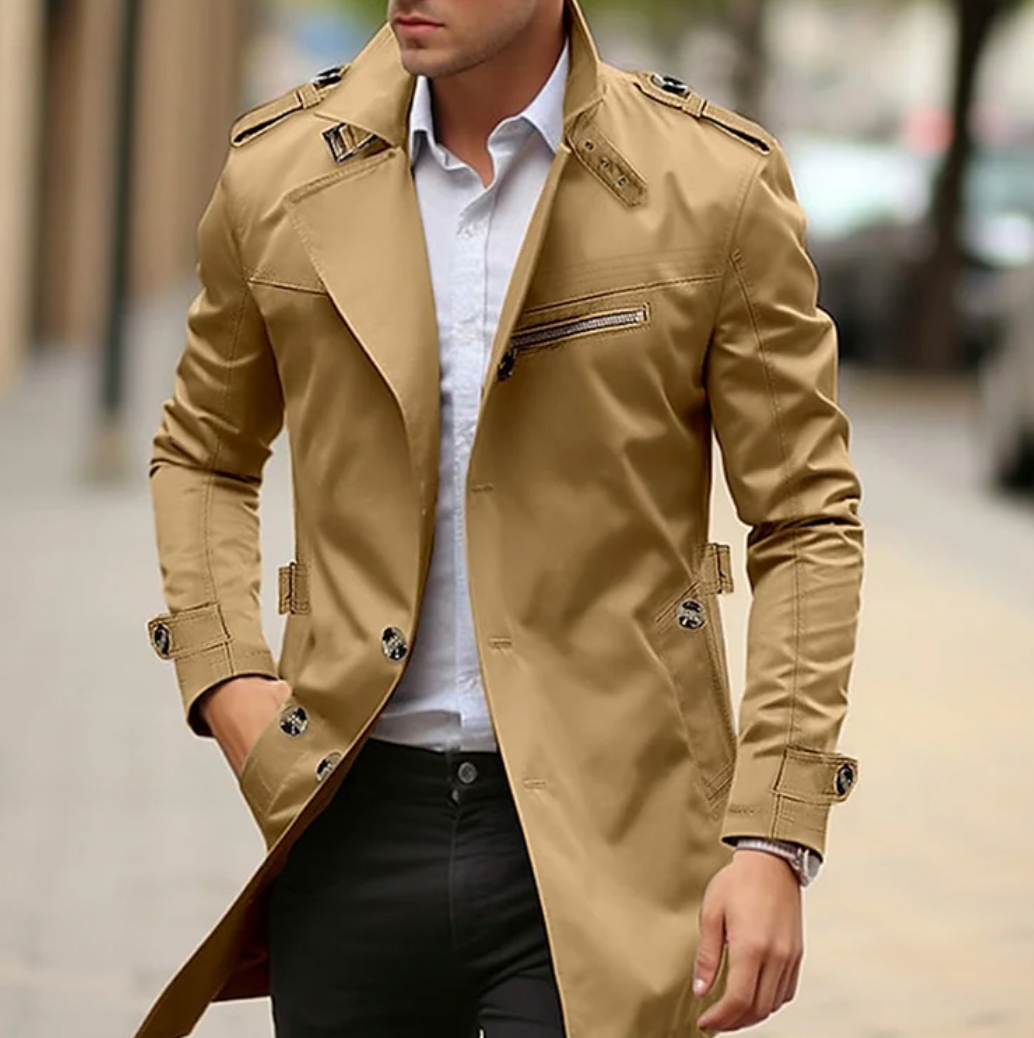 Emrik | Klassieke heren Trenchcoat - reverskraag, slim fit lange overjas, lichtgewicht formele bovenkleding