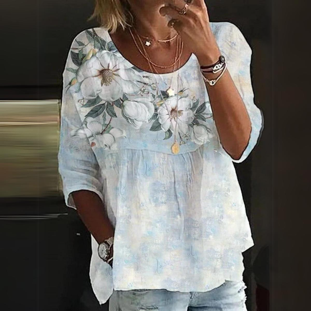 Ceridwen | Elegante ademende losse blouse met bloemenprint - 3/4 mouwen