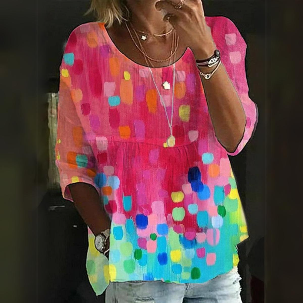 Ceridwen | Elegante ademende losse blouse met bloemenprint - 3/4 mouwen