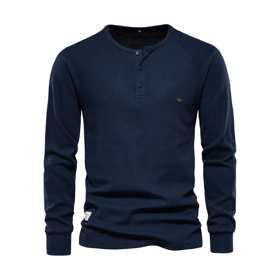 Daelin | Heren-T-shirt met lange mouwen - Ademende ronde hals met knoopsluiting, casual pasvorm