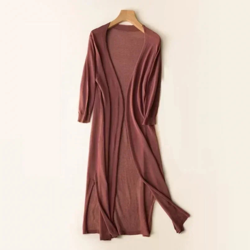 Renelle | Dames cardigan met lange pasvorm en open voorkant – Lichtgewicht gebreide trui, casual top om in laagjes te dragen