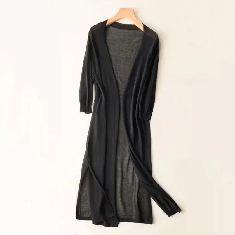 Renelle | Dames cardigan met lange pasvorm en open voorkant – Lichtgewicht gebreide trui, casual top om in laagjes te dragen