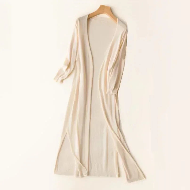 Renelle | Dames cardigan met lange pasvorm en open voorkant – Lichtgewicht gebreide trui, casual top om in laagjes te dragen