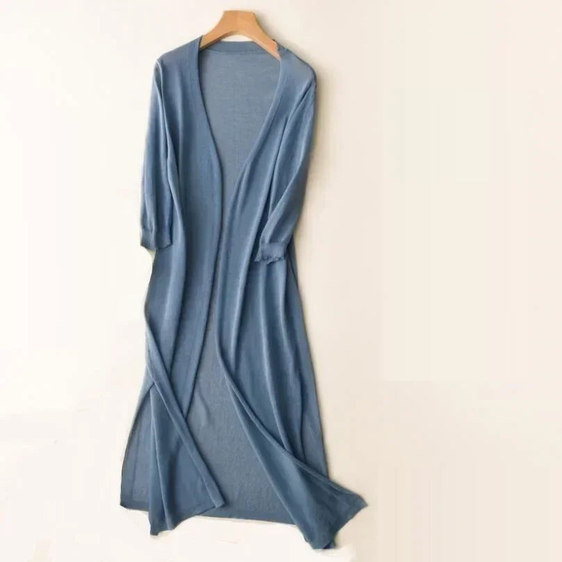 Renelle | Dames cardigan met lange pasvorm en open voorkant – Lichtgewicht gebreide trui, casual top om in laagjes te dragen