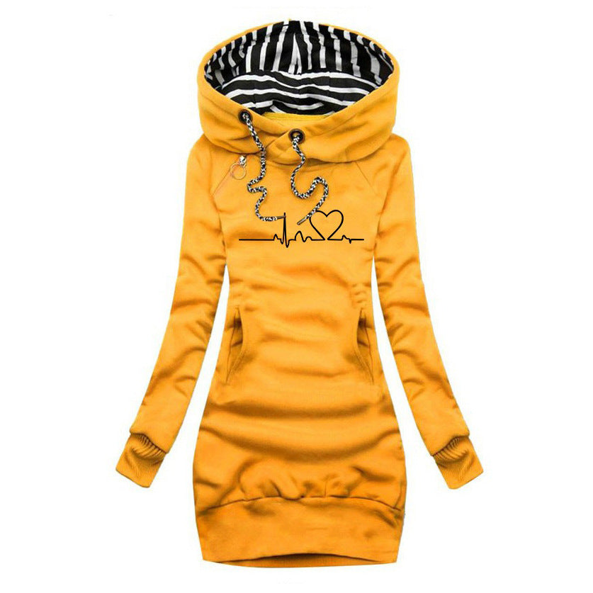 Melitta | Hoodiejurk voor dames met hartjesprint – Casual lange sweaterjurk, warm en comfortabel
