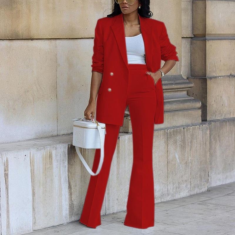 Zvezdana | Tweedelig damespak – Double-breasted blazer met wijde broek, elegante formele outfit