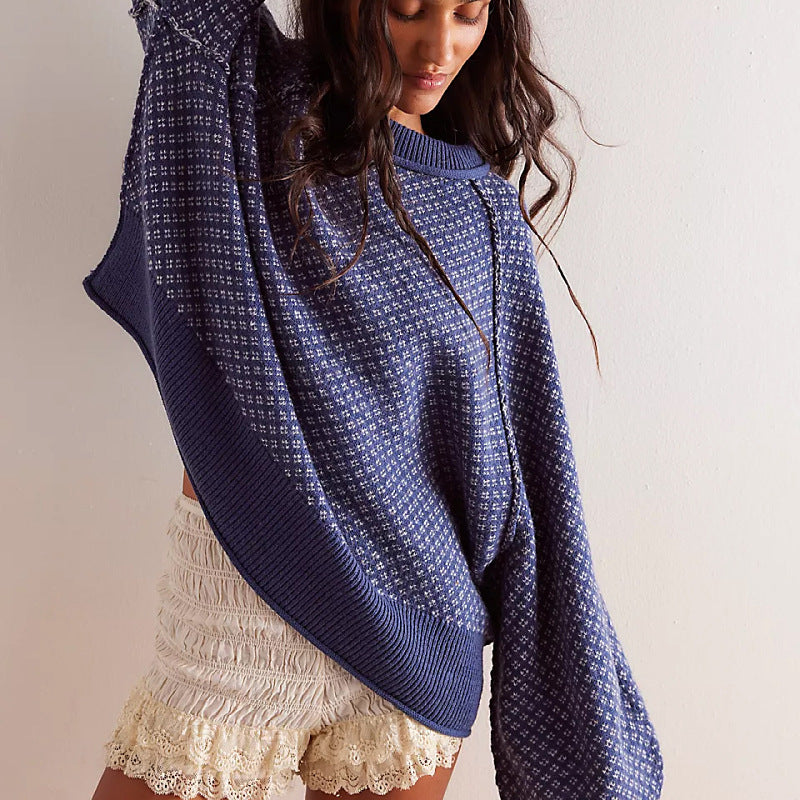 Wiltrud | Trui met ronde hals – Stijlvolle gebreide trui met lange mouwen en minimalistische all-over print