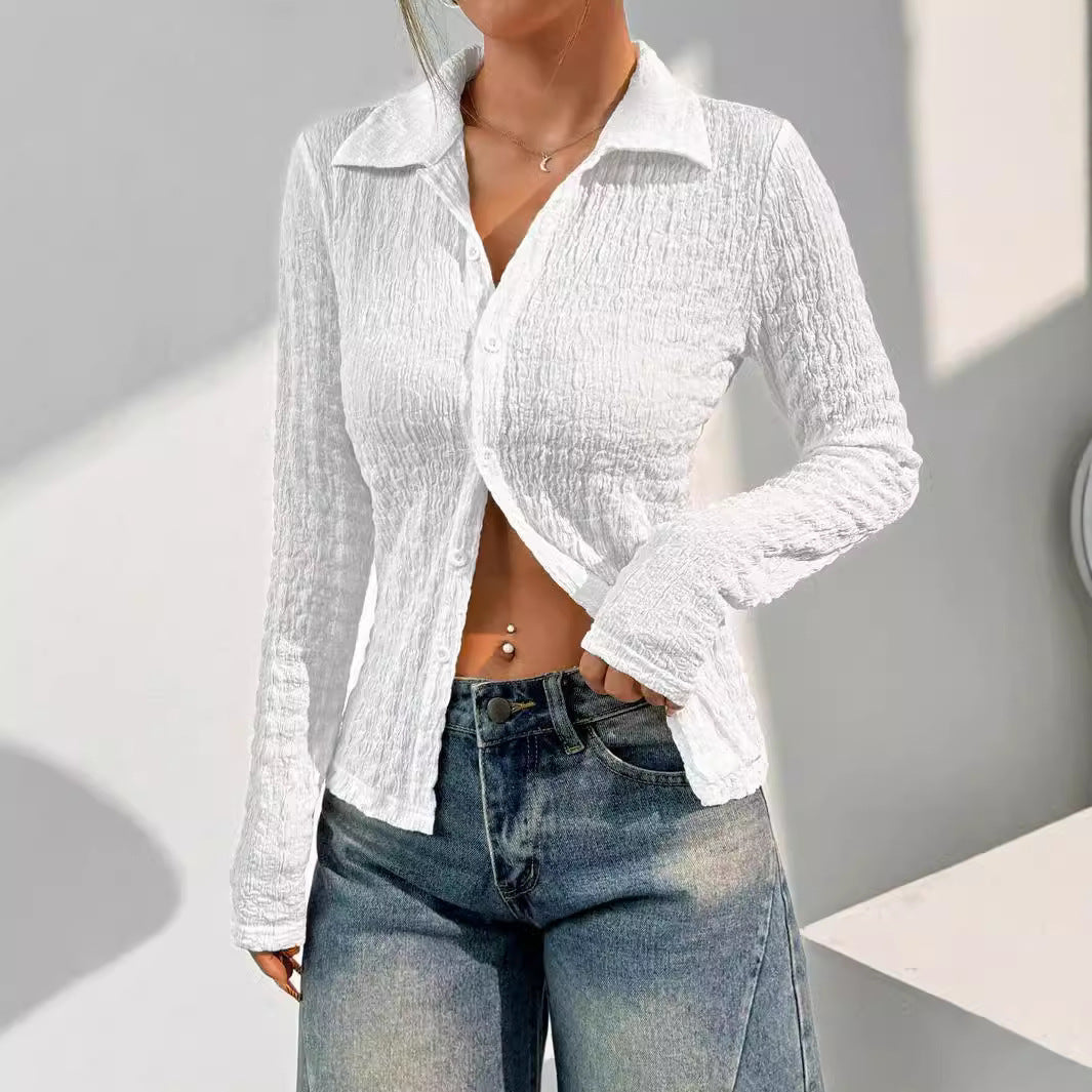 Ayara | Slim Fit overhemd met lange mouwen en knoopsluiting - getextureerde ademende stof