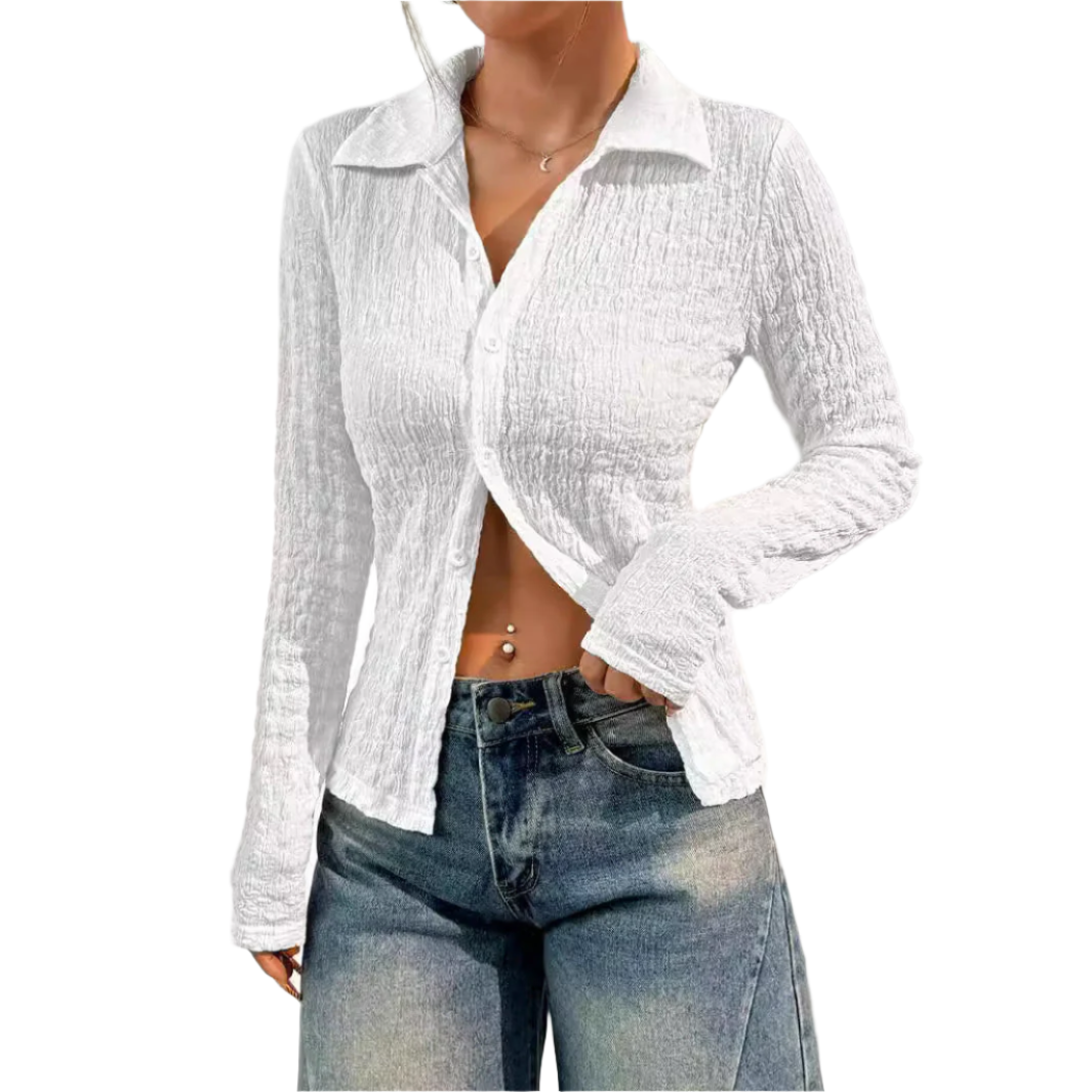 Ayara | Slim Fit overhemd met lange mouwen en knoopsluiting - getextureerde ademende stof