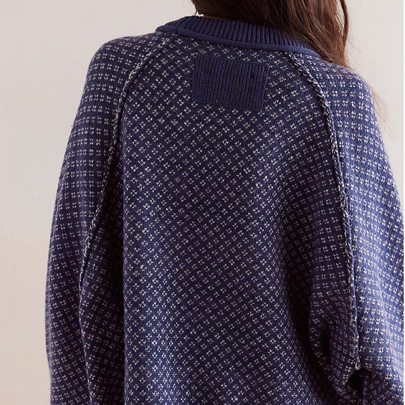 Wiltrud | Trui met ronde hals – Stijlvolle gebreide trui met lange mouwen en minimalistische all-over print