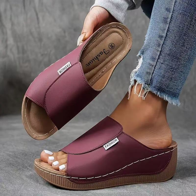 FemmeStep | Vrouwen Slip-On Wedge Sandalen - Open Teen, Comfortabele Platform Hakken voor Dagelijks Dragen