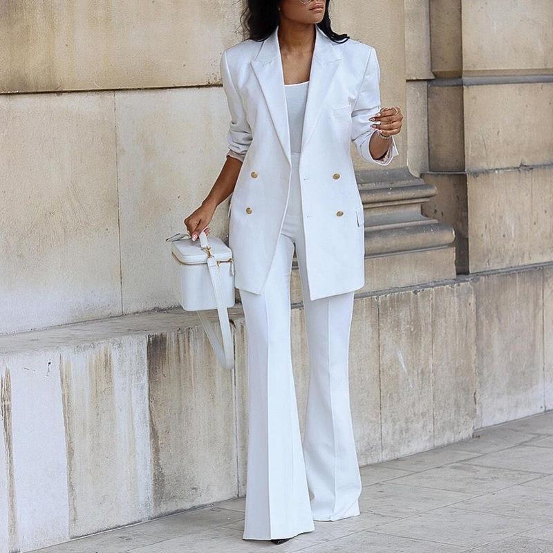 Zvezdana | Tweedelig damespak – Double-breasted blazer met wijde broek, elegante formele outfit
