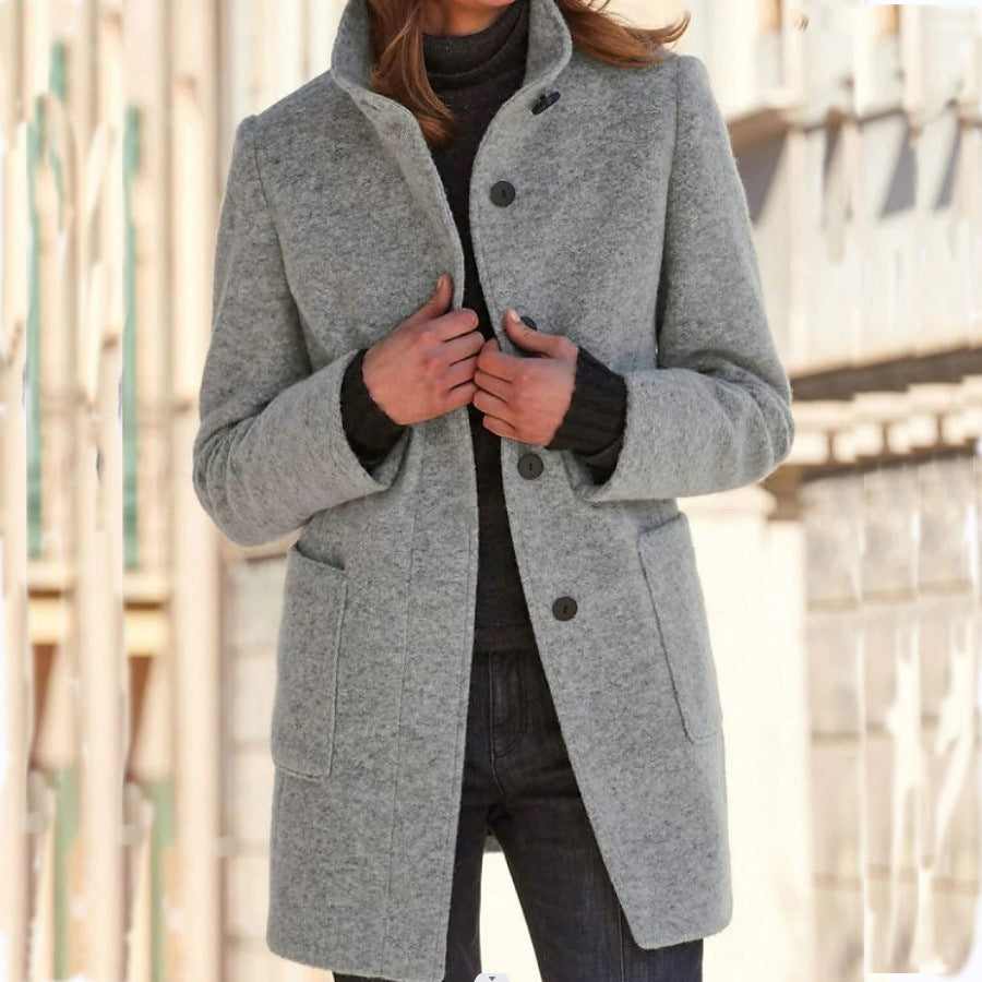 Orinda | Elegante lange damesjas met knoopsluiting - getailleerd, casual en chique bovenkleding