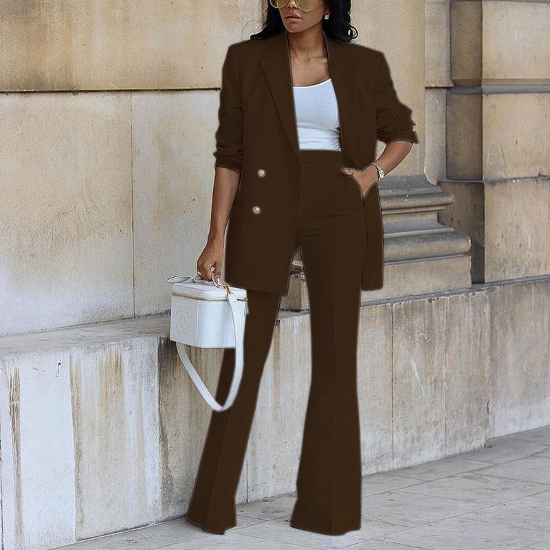 Zvezdana | Tweedelig damespak – Double-breasted blazer met wijde broek, elegante formele outfit