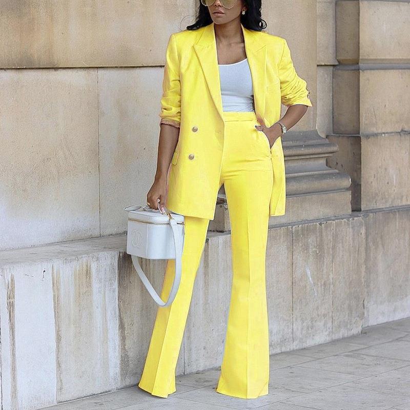Zvezdana | Tweedelig damespak – Double-breasted blazer met wijde broek, elegante formele outfit