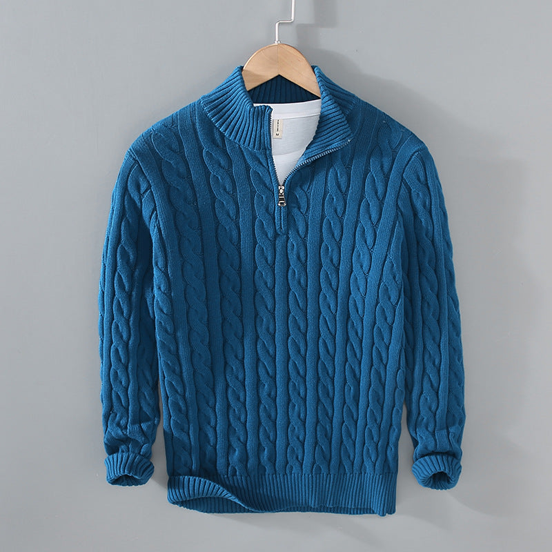 Lorens | Heren trui met halve rits en kabelpatroon – Klassiek getextureerd breisel, casual trui