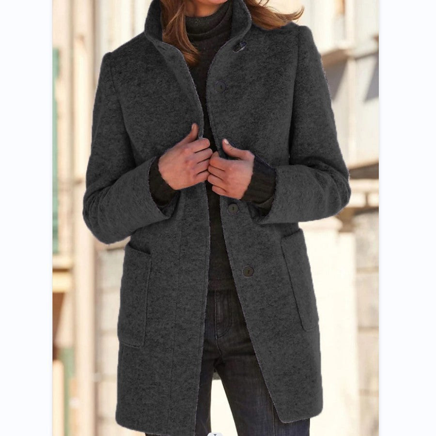 Orinda | Elegante lange damesjas met knoopsluiting - getailleerd, casual en chique bovenkleding