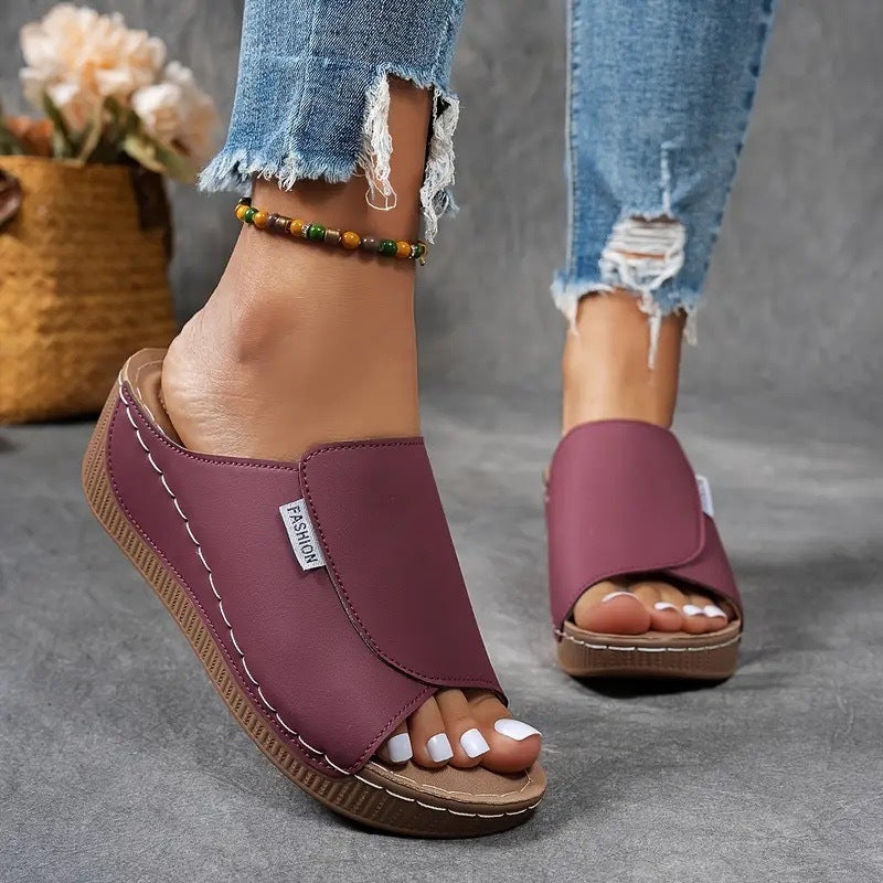 FemmeStep | Vrouwen Slip-On Wedge Sandalen - Open Teen, Comfortabele Platform Hakken voor Dagelijks Dragen