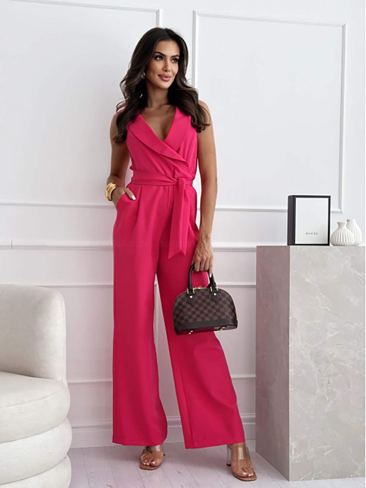 Aranelle | Luxe mouwloze jumpsuit met wijde pijpen voor dames – wikkelontwerp, elegante avond- en feestkleding