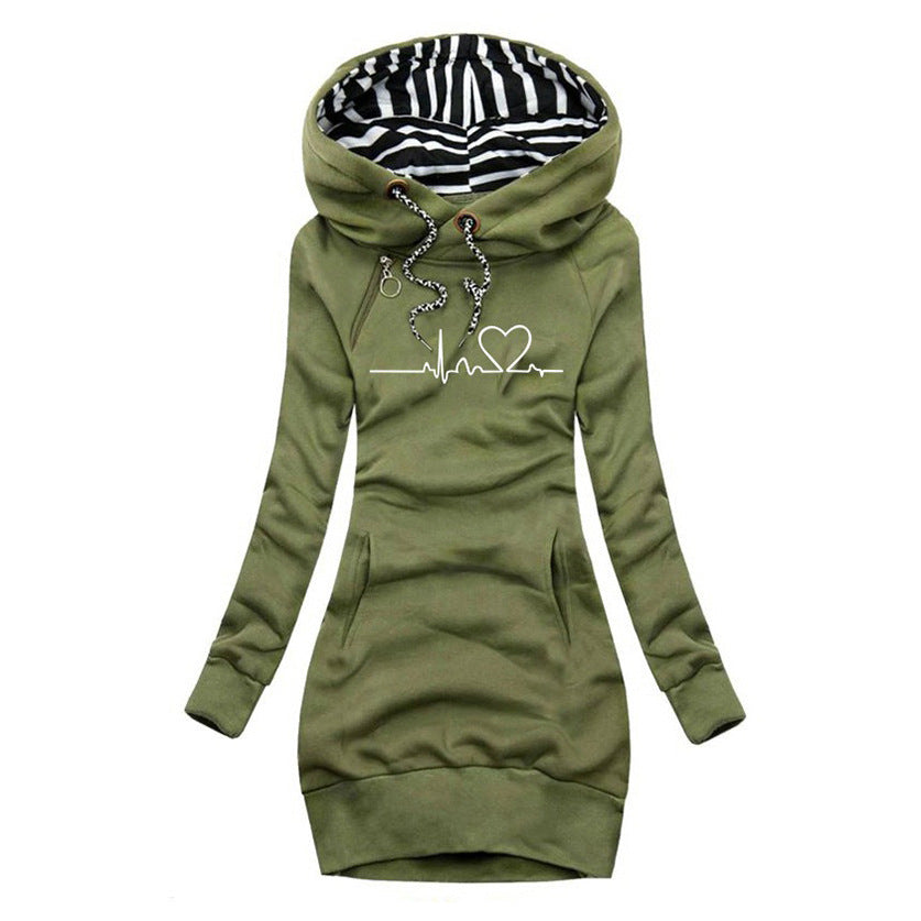 Melitta | Hoodiejurk voor dames met hartjesprint – Casual lange sweaterjurk, warm en comfortabel