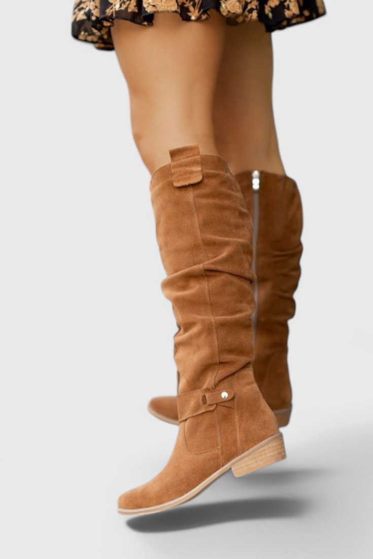 VelaStep | Dames kniehoge suède laarzen – Retro stijl, elegante winterlaarzen met hoge hakken