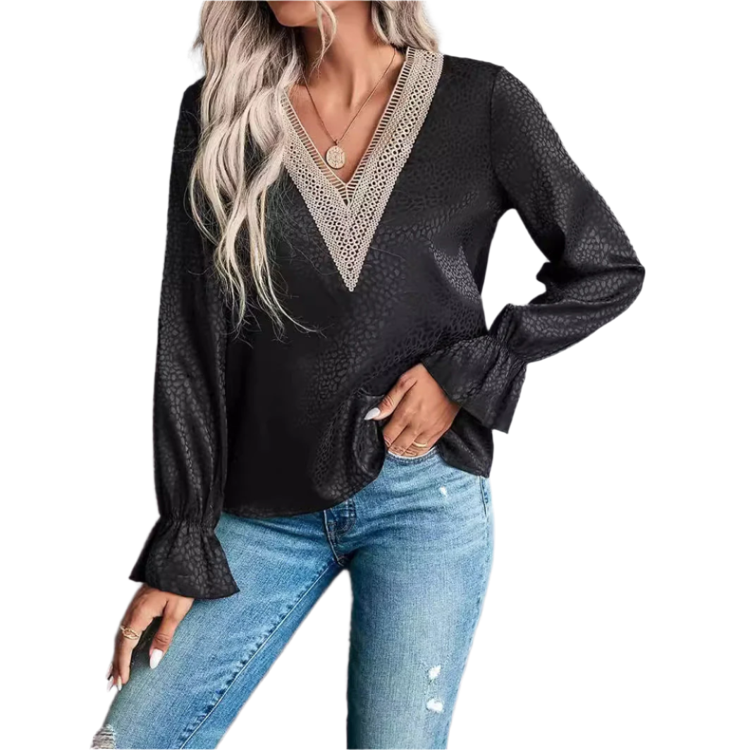 Merielle | Satijnen blouse met luipaardmotief - lange lantaarnmouwen, elegante losvallende top