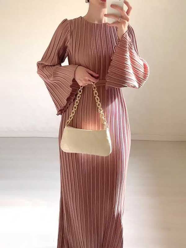Evette | Geplooide Maxi Dress met lange mouwen - Elegante, vloeiende jurk