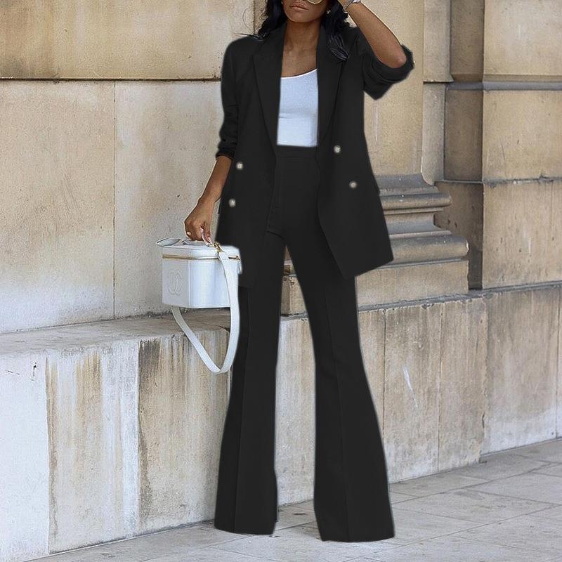 Zvezdana | Tweedelig damespak – Double-breasted blazer met wijde broek, elegante formele outfit