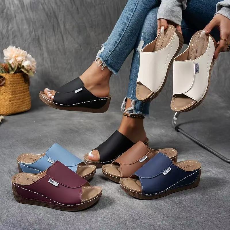 FemmeStep | Vrouwen Slip-On Wedge Sandalen - Open Teen, Comfortabele Platform Hakken voor Dagelijks Dragen
