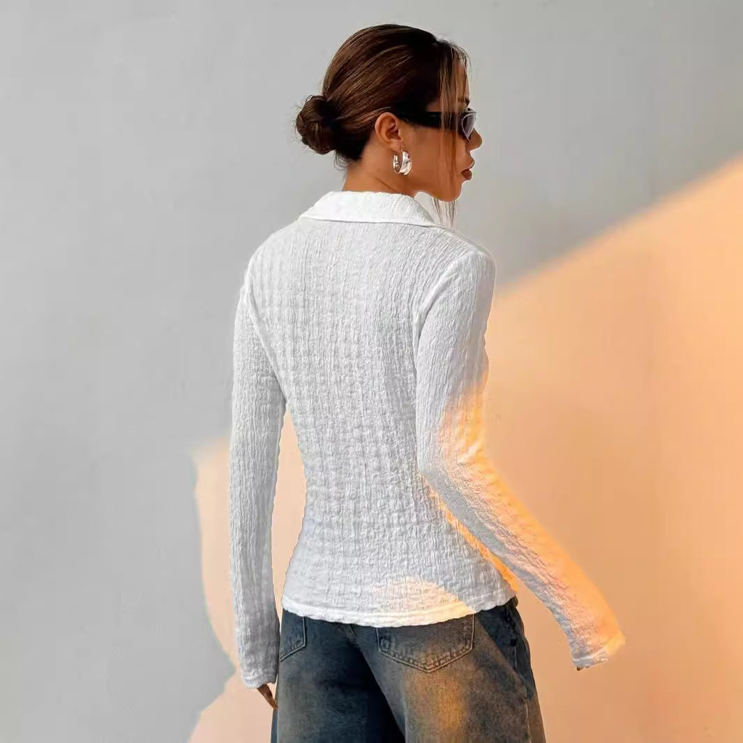 Ayara | Slim Fit overhemd met lange mouwen en knoopsluiting - getextureerde ademende stof