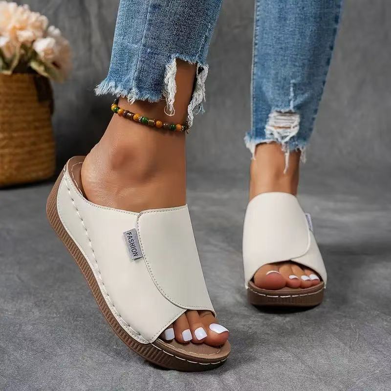 FemmeStep | Vrouwen Slip-On Wedge Sandalen - Open Teen, Comfortabele Platform Hakken voor Dagelijks Dragen