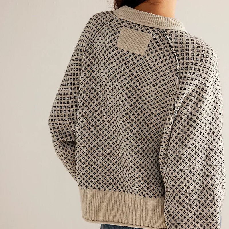 Wiltrud | Trui met ronde hals – Stijlvolle gebreide trui met lange mouwen en minimalistische all-over print