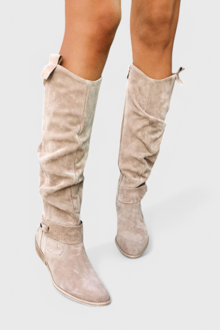 VelaStep | Dames kniehoge suède laarzen – Retro stijl, elegante winterlaarzen met hoge hakken