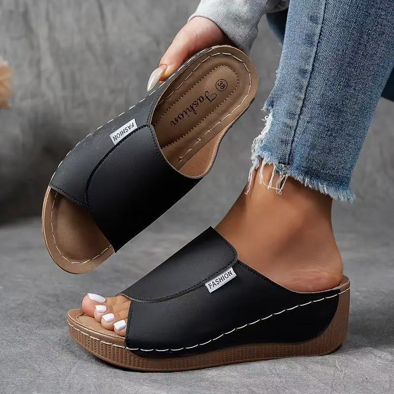 FemmeStep | Vrouwen Slip-On Wedge Sandalen - Open Teen, Comfortabele Platform Hakken voor Dagelijks Dragen