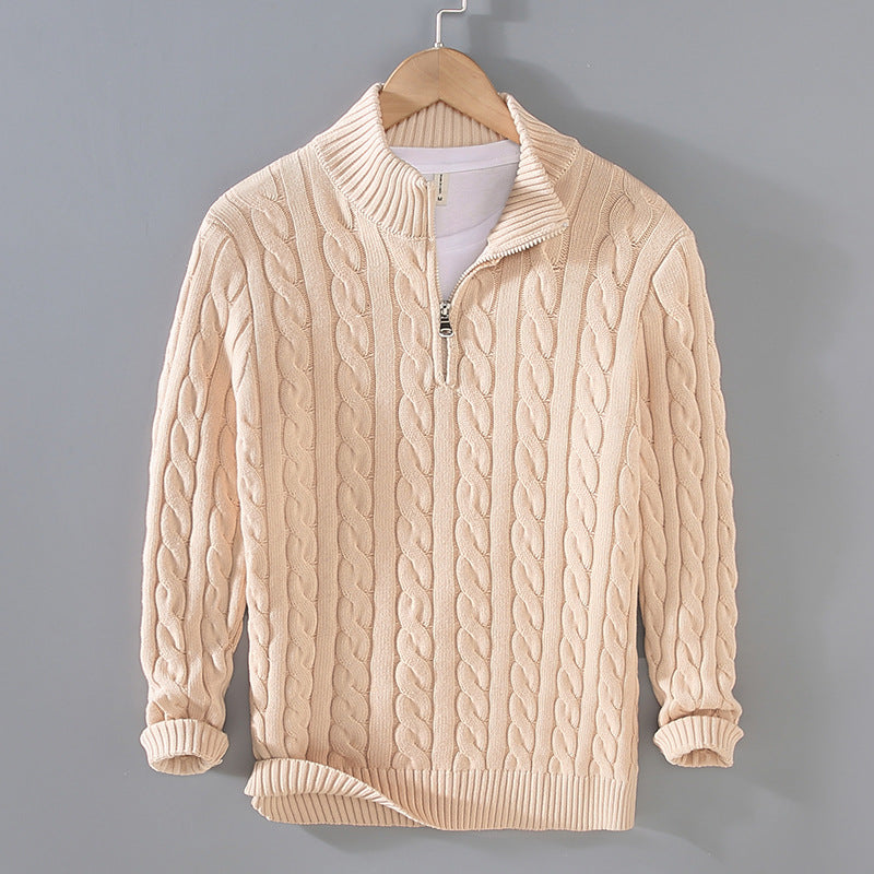Lorens | Heren trui met halve rits en kabelpatroon – Klassiek getextureerd breisel, casual trui