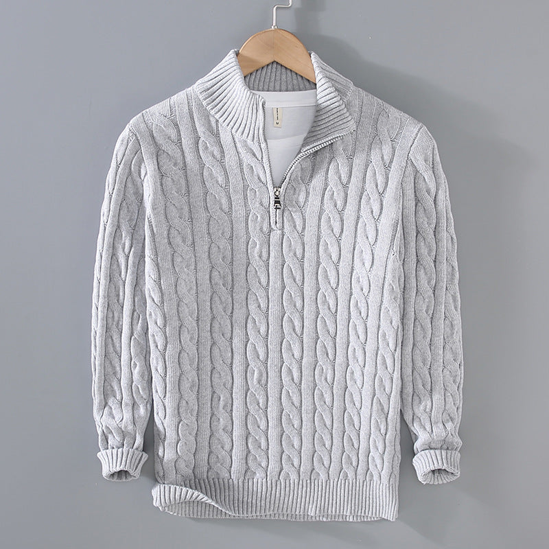 Lorens | Heren trui met halve rits en kabelpatroon – Klassiek getextureerd breisel, casual trui