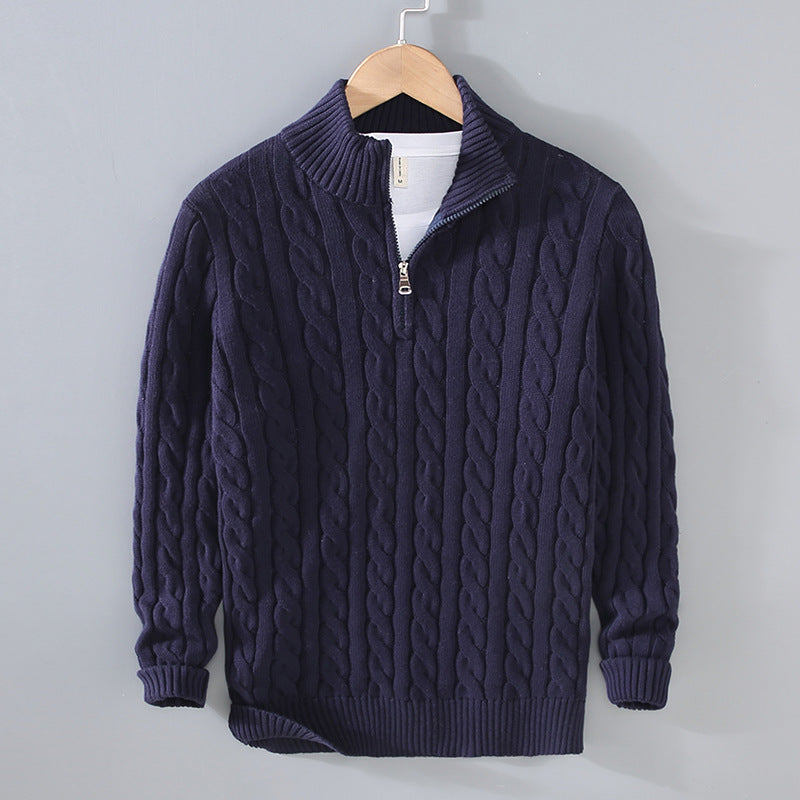 Lorens | Heren trui met halve rits en kabelpatroon – Klassiek getextureerd breisel, casual trui