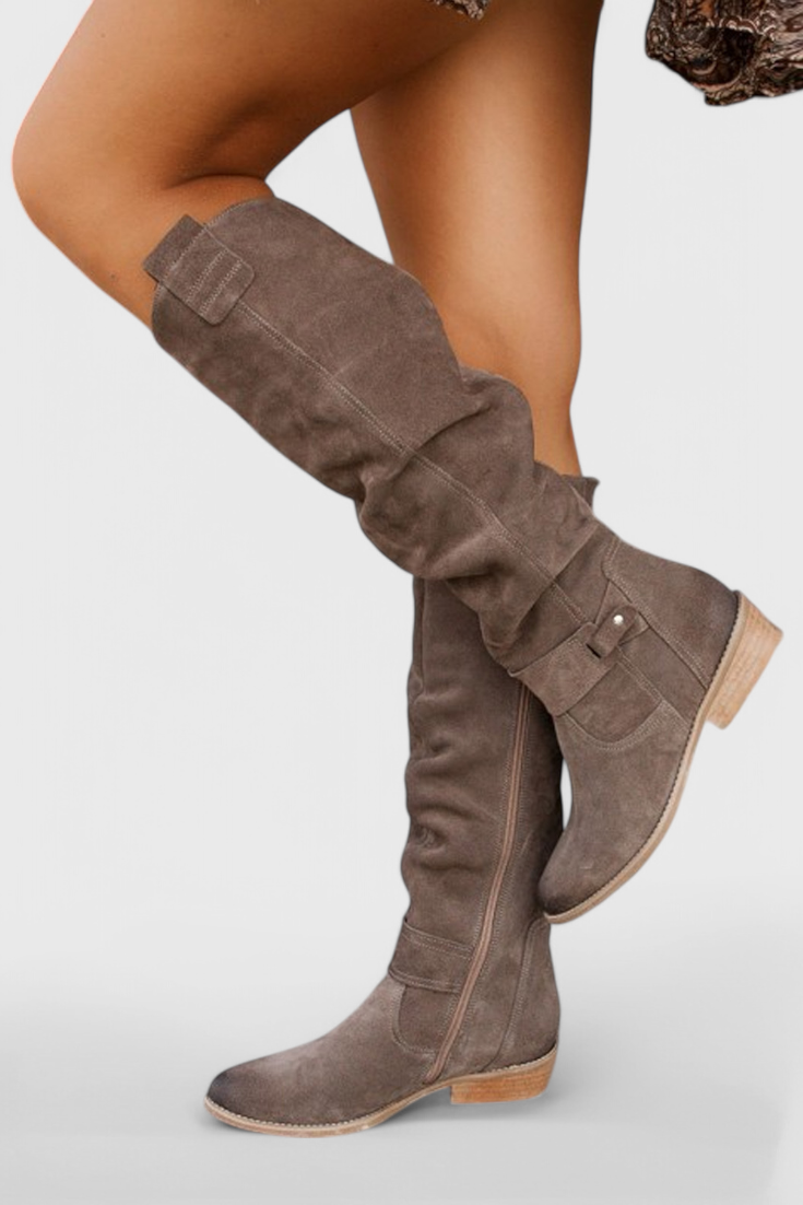 VelaStep | Dames kniehoge suède laarzen – Retro stijl, elegante winterlaarzen met hoge hakken
