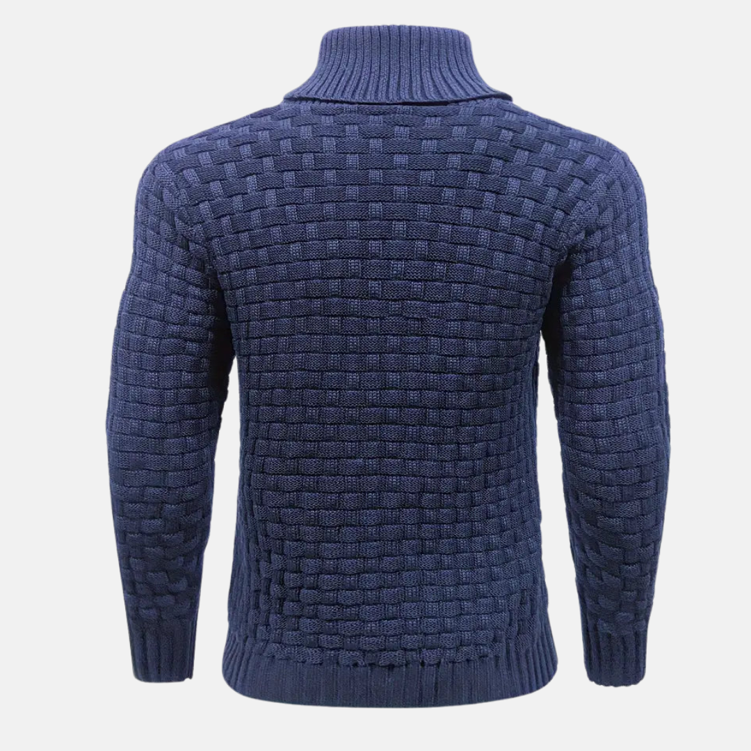 Perikles | Gebreide trui voor heren met textuur, sjaalkraag en knoopdetails, wintertrui, casual breiwerk