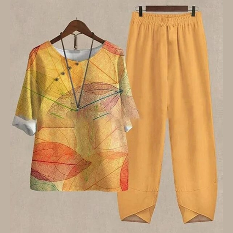 Lorina | Casual zomerse tweedelige set voor vrouwen - losse blouse & broek met wijde pijpen