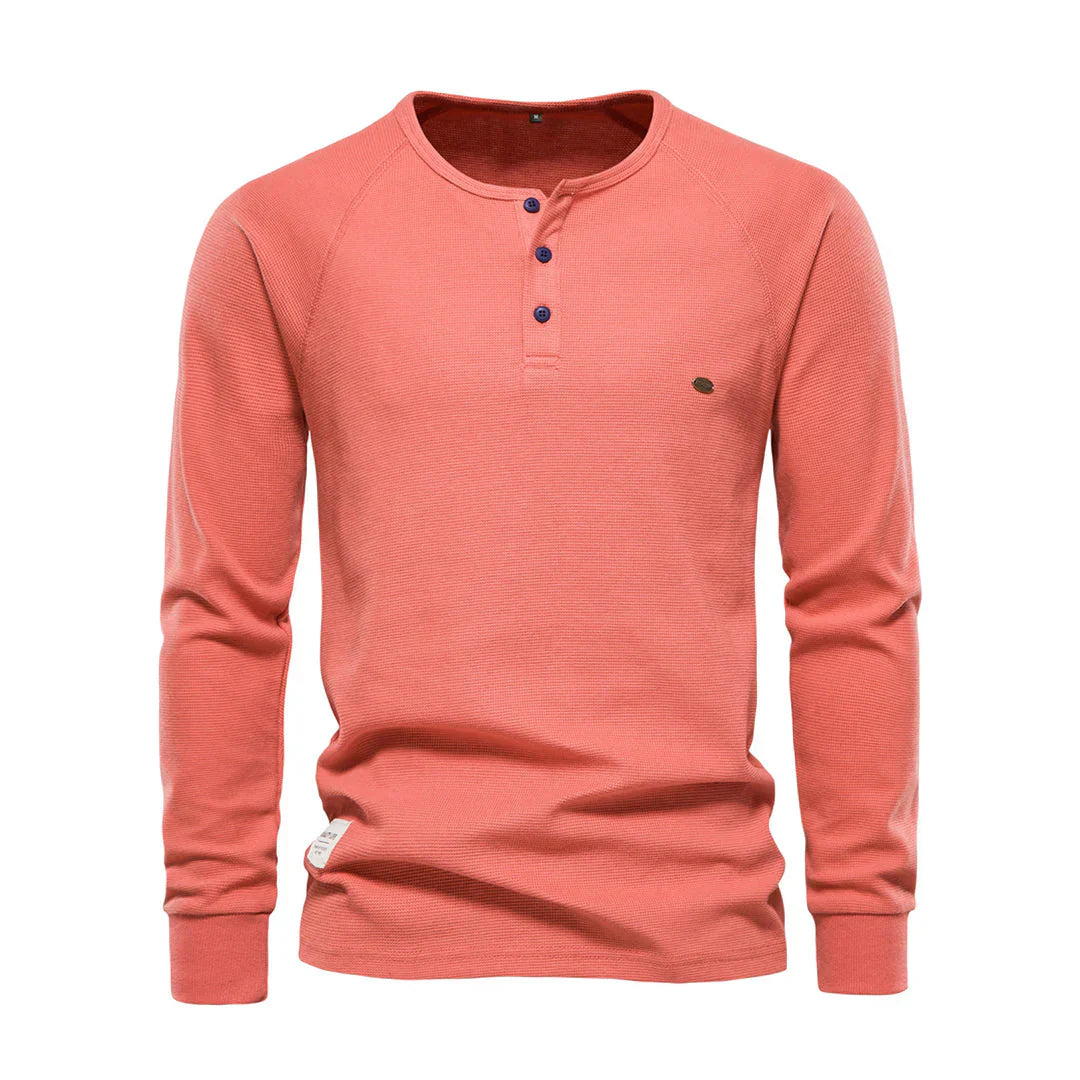 Daelin | Heren-T-shirt met lange mouwen - Ademende ronde hals met knoopsluiting, casual pasvorm