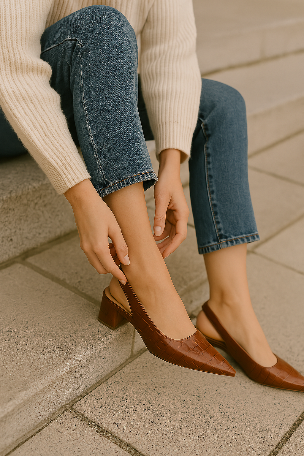 CrocElle | Dames slingback pumps - blokhak, spitse teen